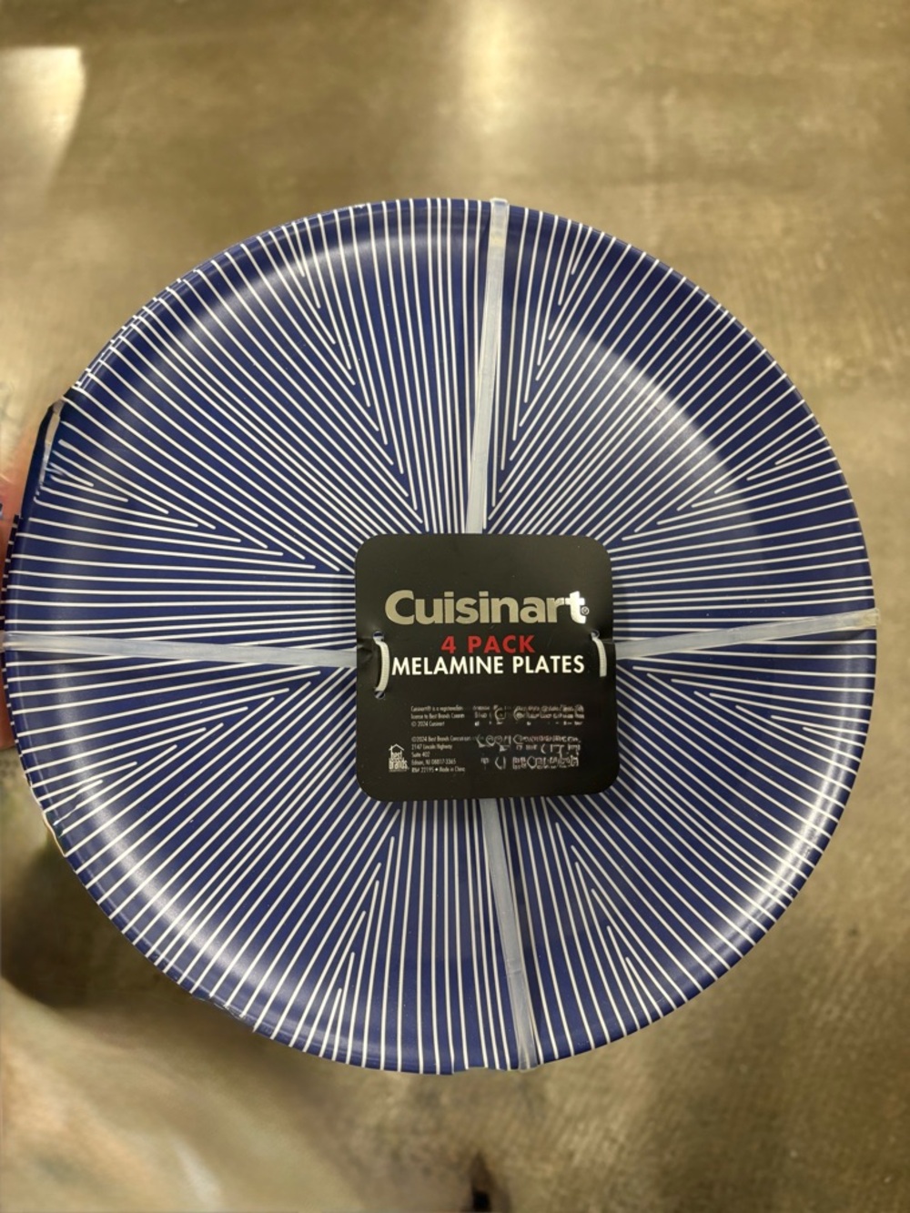 Cuisinart Navy and White Radial Stripe Melamine Dinner Plates - 4 Pack